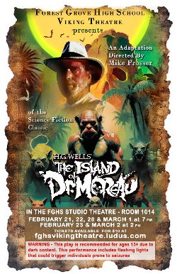 Dr. MOREAU play poster with characters